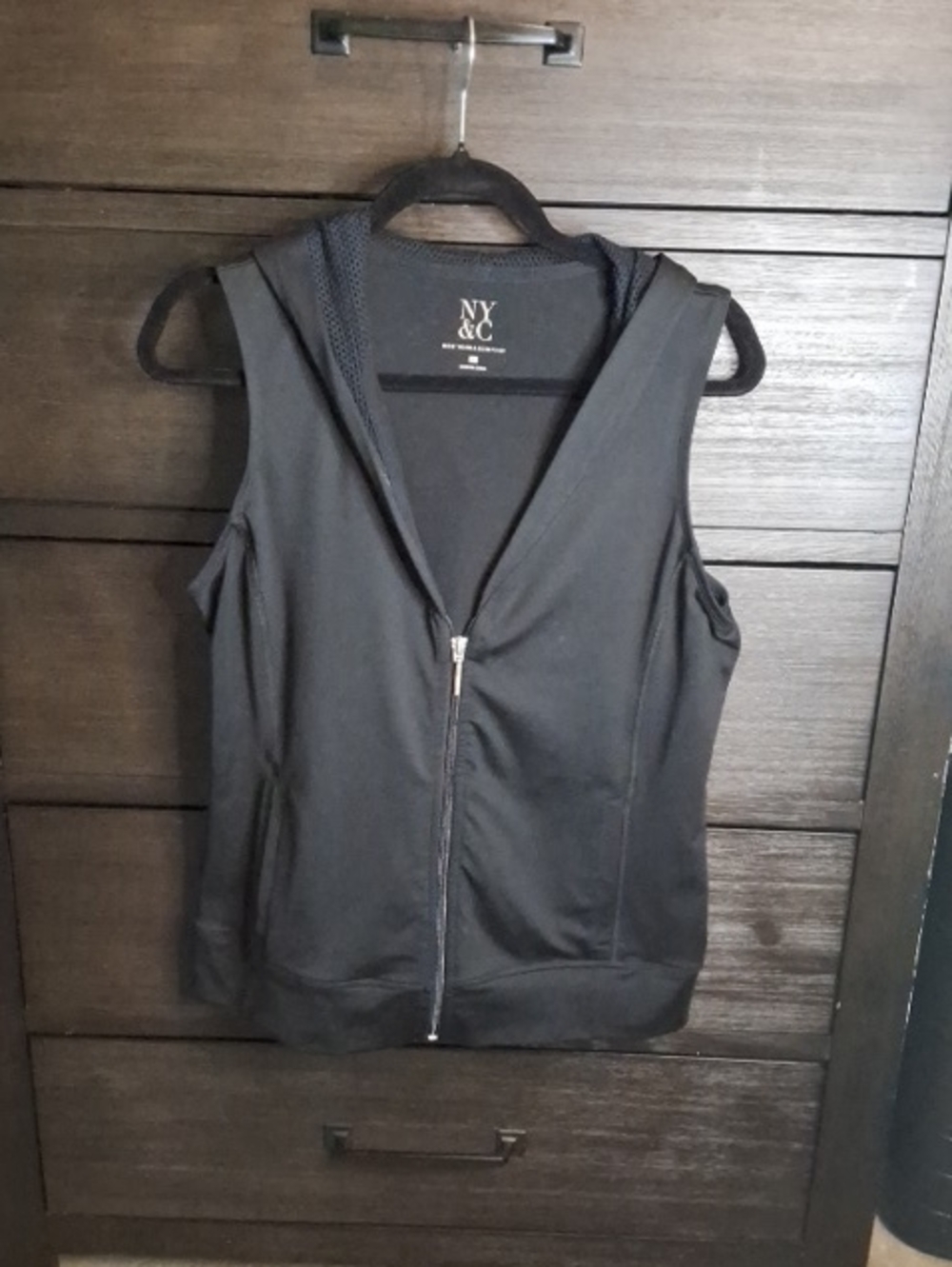 New York & Company Black Sleeveless Zip Hoodie Tank